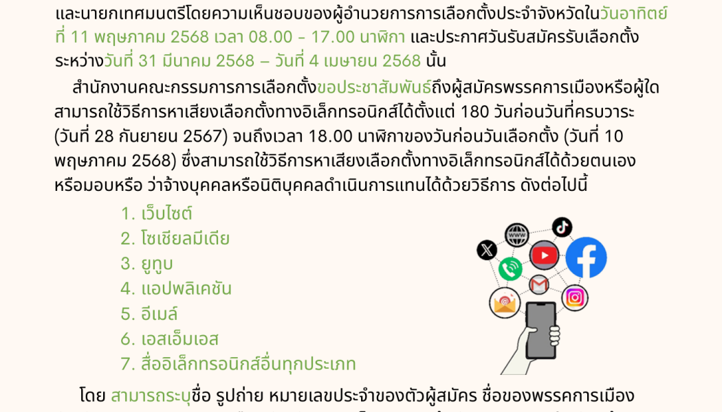 การหาเสียงเลือกตั้งของผู้สมัครรับเลือกตั้งสมาชิกสภาเทศบาลและนายกเทศมนตรี โดยวิธีการทางอิเล็กทรอนิกส์